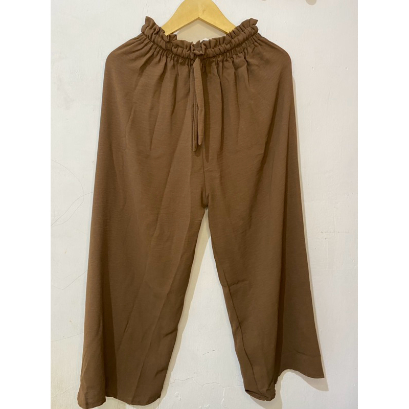 kulot highwaist premium rayon crinkle airflow karet celana kulot jumbo hitam coklat coksu