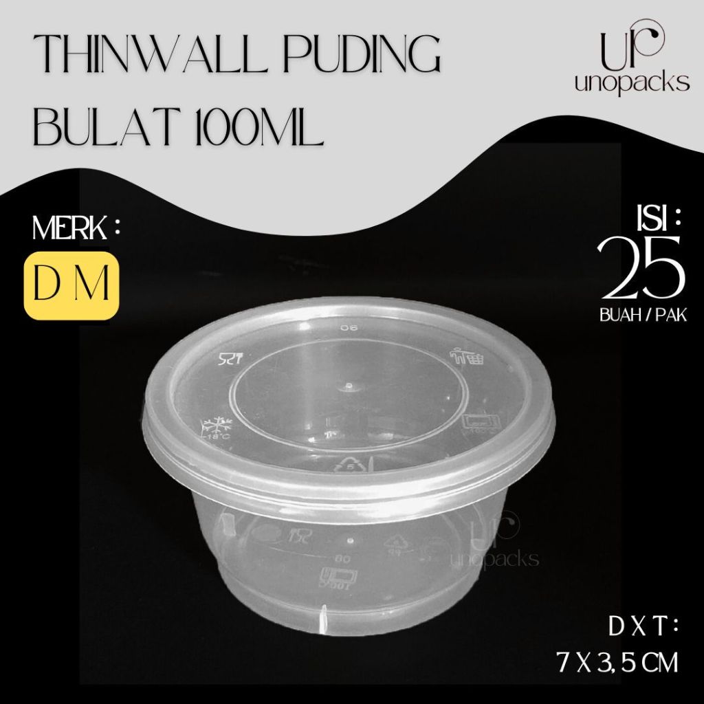 THINWALL PUDING/SAUCE CUP BULAT MERPATI 100ML WADAH SAMBAL MAYO PUDING PLASTIK+TUTUP BENING DM (25 P