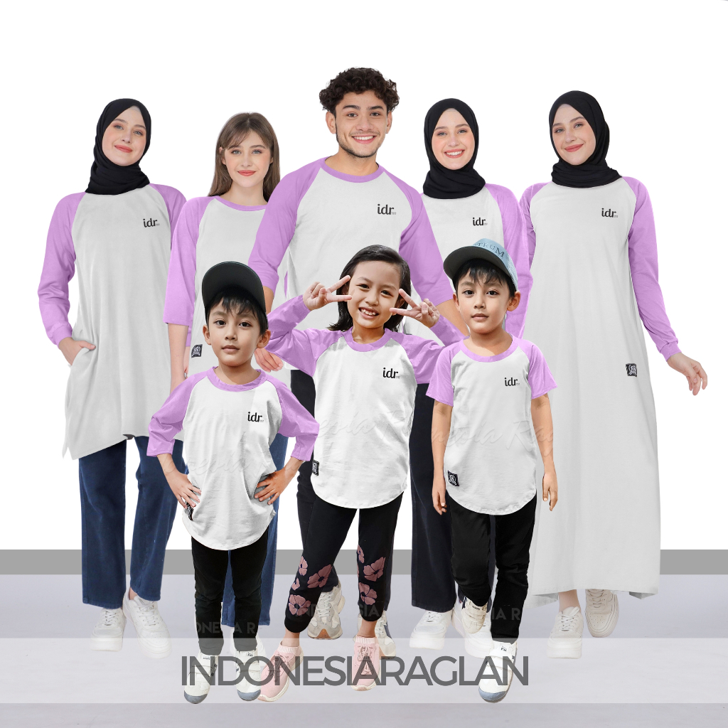 Indonesia Raglan Warna Putih - Lilac Kaos Family Set Keluarga, Couple, Satuan Semua Model Oversize