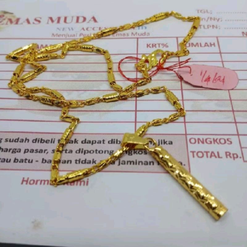 Juwita jewelry Kalung emas 24k model bambu+lion tahan karat