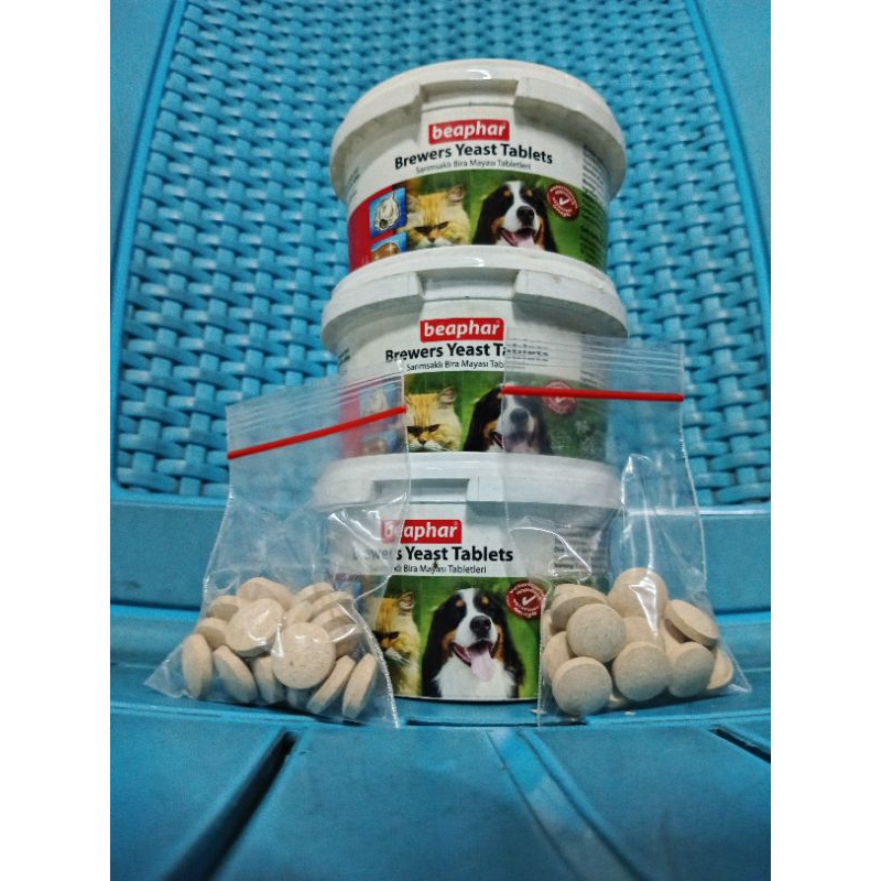 beaphar brewers yeast tablet  vitamin untuk bulu kucing kemasan repack 20 butir