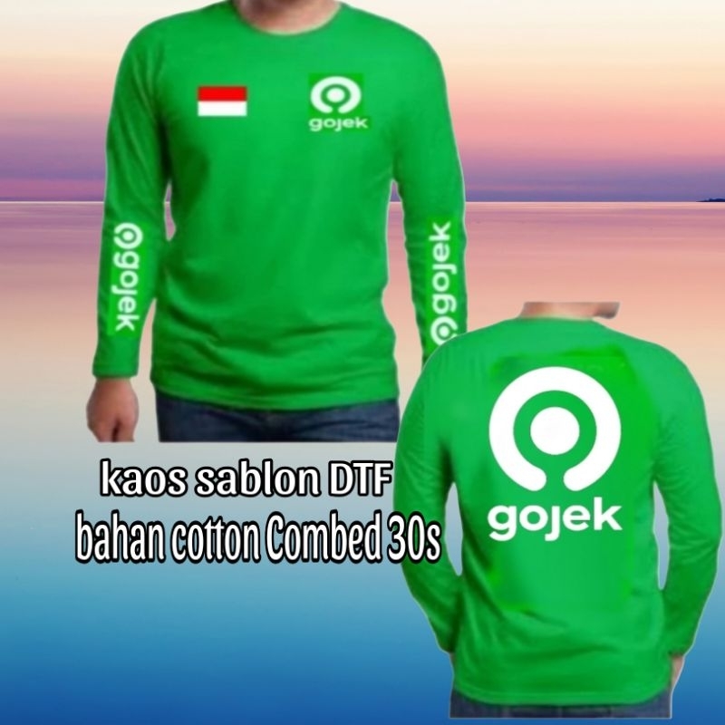 Kaos lengan panjang hijau *ojek putih/kaos sablon DTF pria wanita