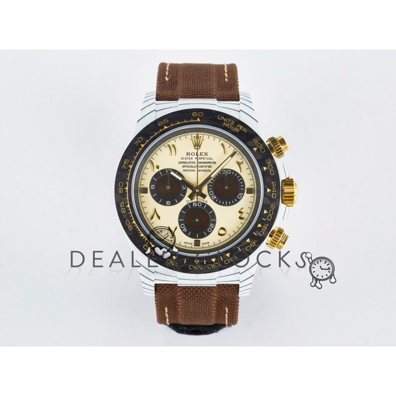 Rolex Daytona DIW “DESERT EAGLE” White Carbon DIWF 1:1 Best Edition Cream/Brown Dial on Brown Nylon 