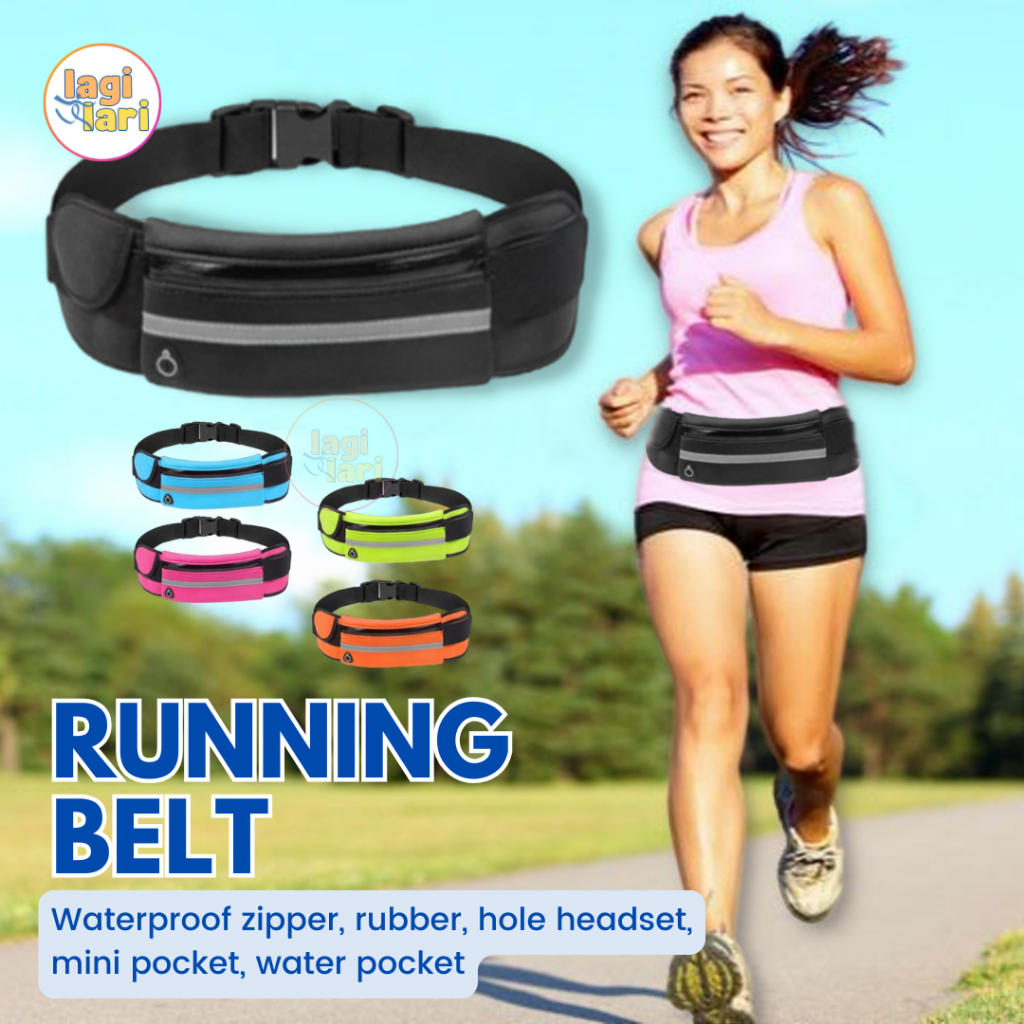 Running Belt Tas Pinggang Lari Run Water Proof Karet Lebar