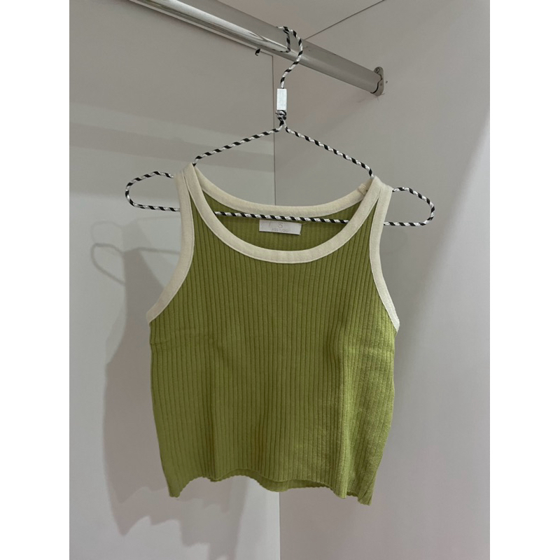 olive green with cream outer line knit tank top