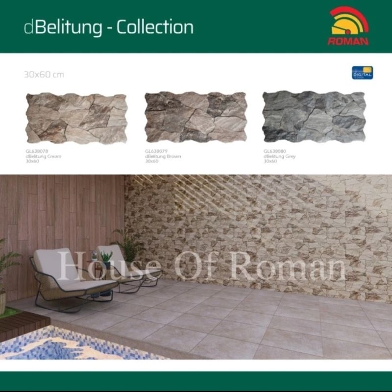 Roman Keramik Interlock 30x60 dBelitung Series (Stone Mood) / Keramik Dinding Batu Timbul / Keramik 