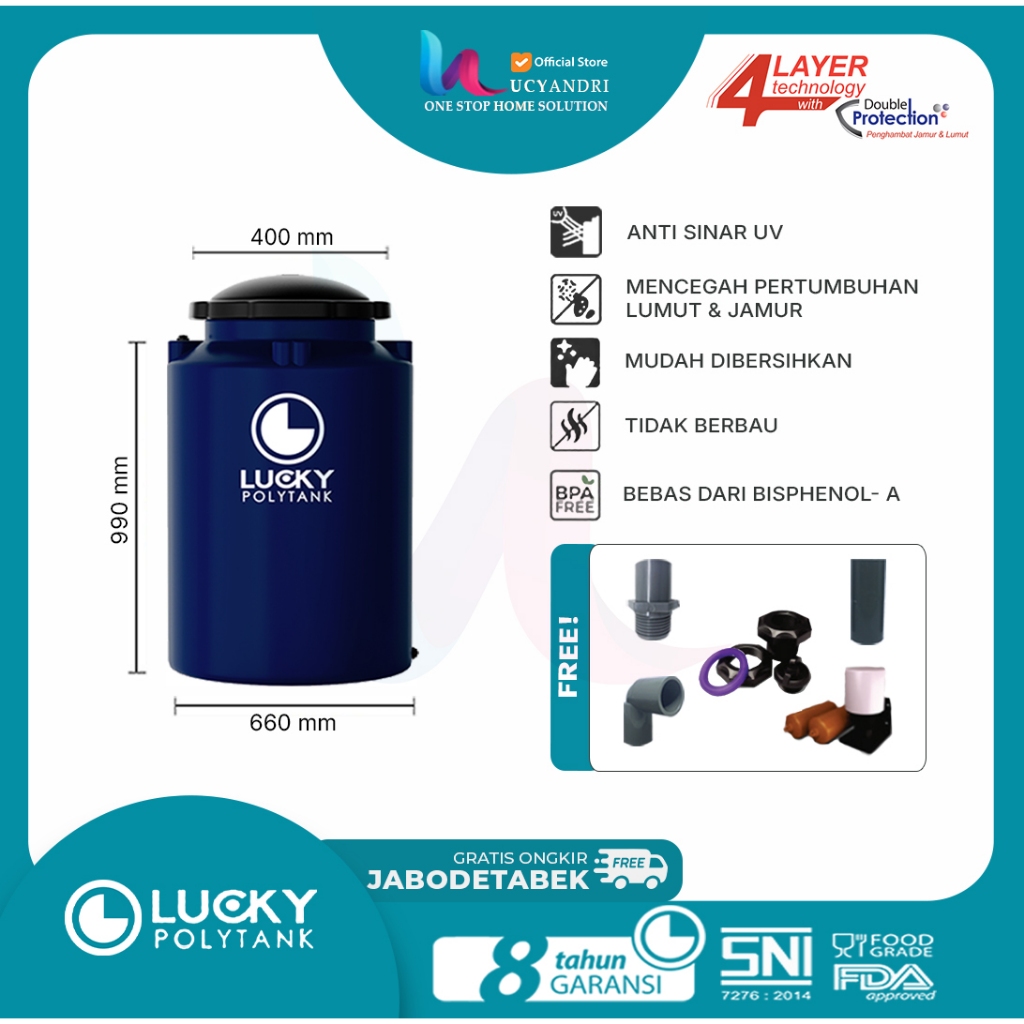 Tangki Air Plastik  LS 350 / 320 300 Liter Polytank Lucky Standard / Toren Air / Tandon Air