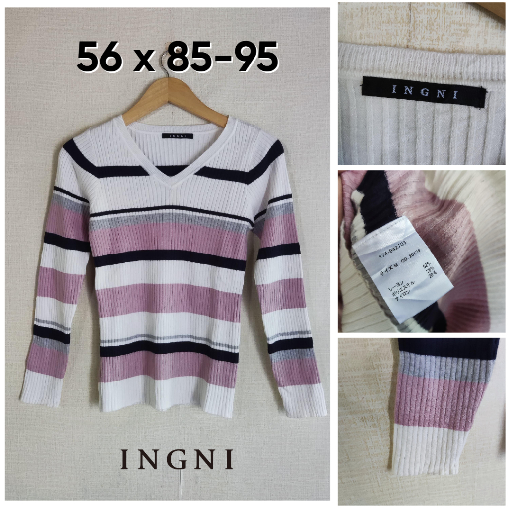Sweater Lidi INGNI Ivory Salur Multicolour Size M Wanita Atasan Cewek Outer Knit Empuk Stretch JH953