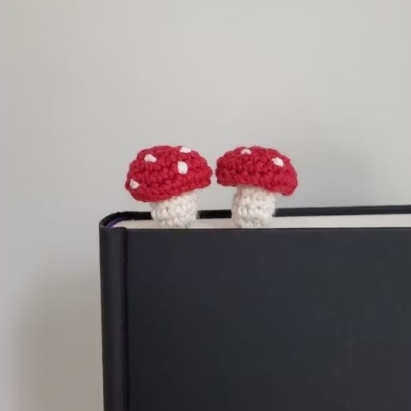 

mushroom bookmark crochet by syndeisy | crochet mini mushroom bookmark