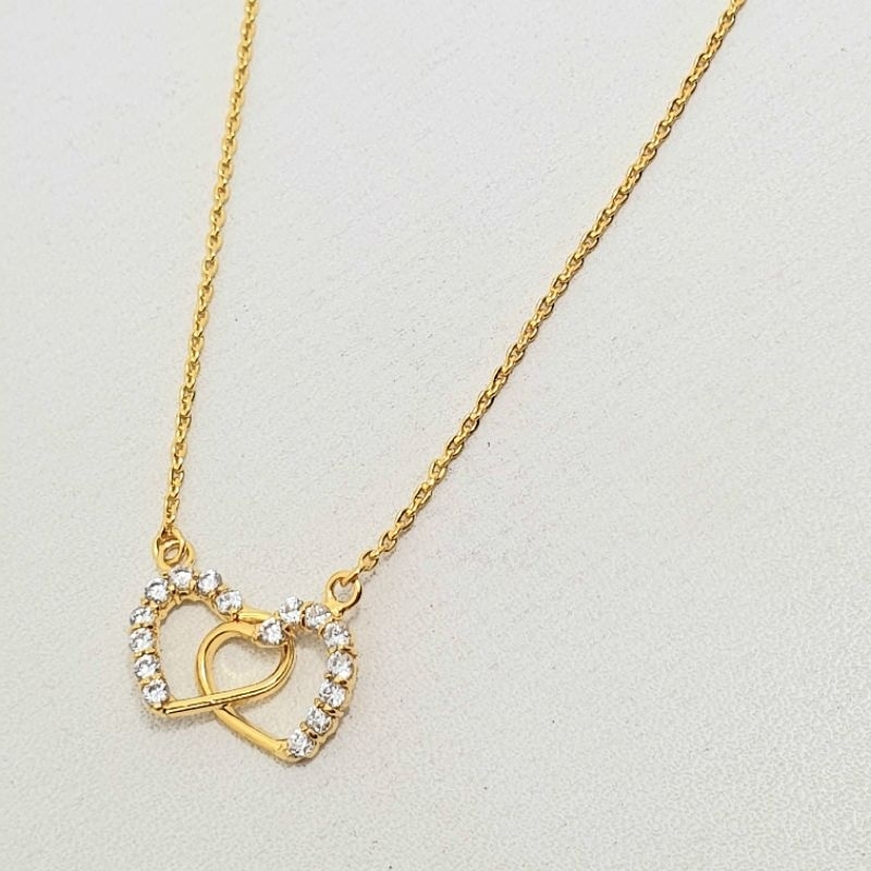 Kalung Rante Nori Emas Muda Bandul Love Double Mata Putih 3 Gram