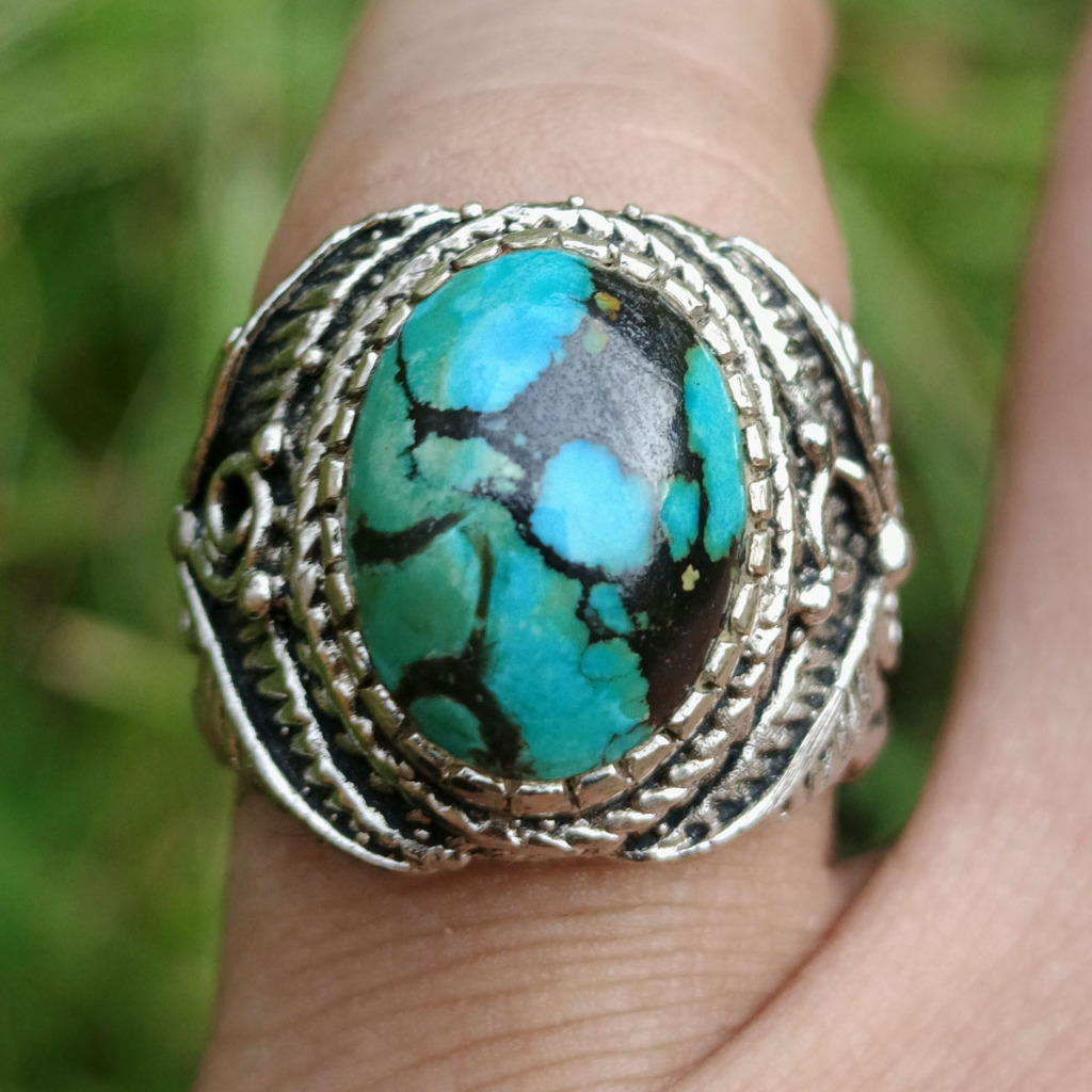 Batu Natural Pirus Hubei Toska Hijau Mumbul Urat Matrik Ceplok Tegas Eye Catch Dim-16