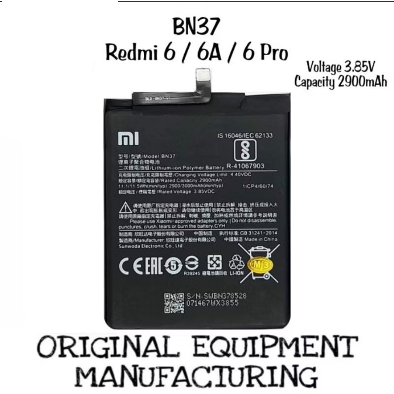 BATERAI BATRE ORIGINAL BN37 FOR HP XIOMI REDMI 6 / REDMI 6A / REDMI 6 PRO
