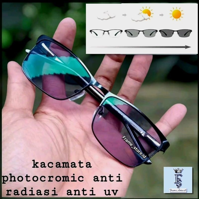 Kacamata Photocromic Lensa Anti Radiasi Frame Besi Premium Untuk pria dan wanita/ Kaca mata Baca dan
