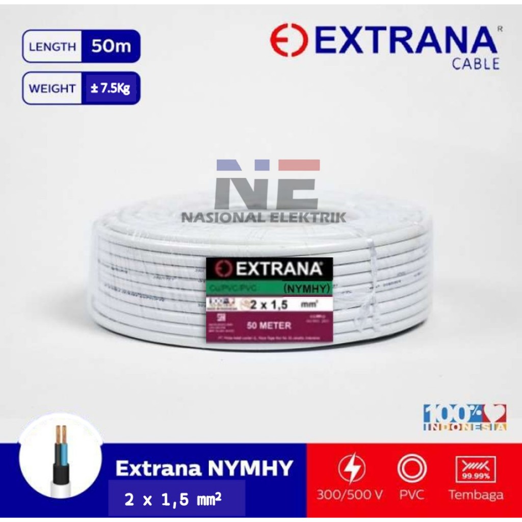 Kabel Serabut Extrana NYMHY 50 Meter 2x1,5mm