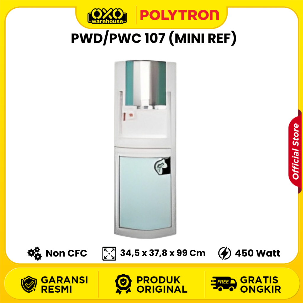 POLYTRON Water Dispenser PWD/PWC 107 (Mini Ref) Hot Cool Bottom Loading Galon Bawah Garansi Resmi