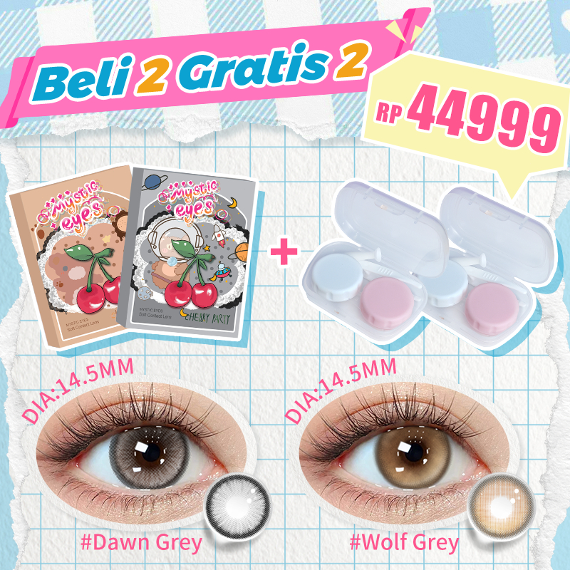 [ Beli 2 GRATIS 2 ]  Mysticeyes softlens Paket kombinasi：2 Softlens + 2 Lens Case