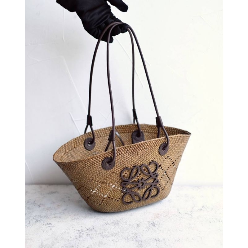 Loewe Small Anagram Basket Bag in Olive/Chestnut