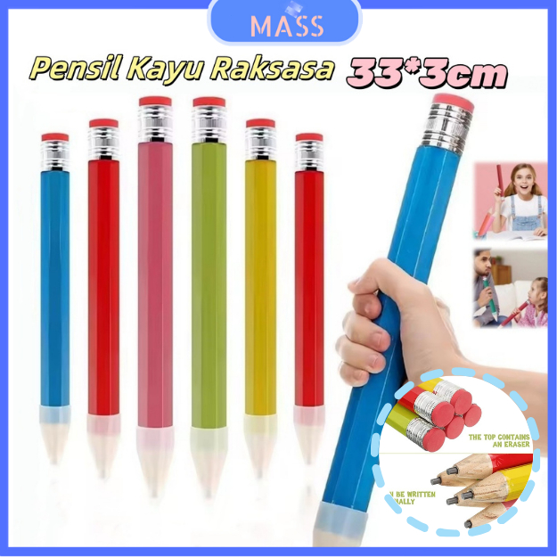 

[MASS Toys] Pensil Raksasa/Pensil Kayu Raksasa dengan Penghapus Perlengkapan Alat Tulis 33CM