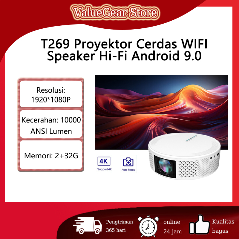 T269 Proyektor Android Proyektor Pintar OS9.0 Proyektor Mini 450ANSI 4K HD Portabel