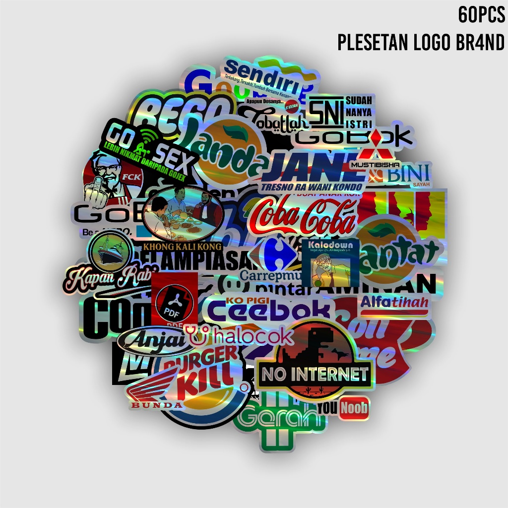 60 PCS Sticker Logo Plesetan Viral - Stiker Pack Plesetan Logo Brand
