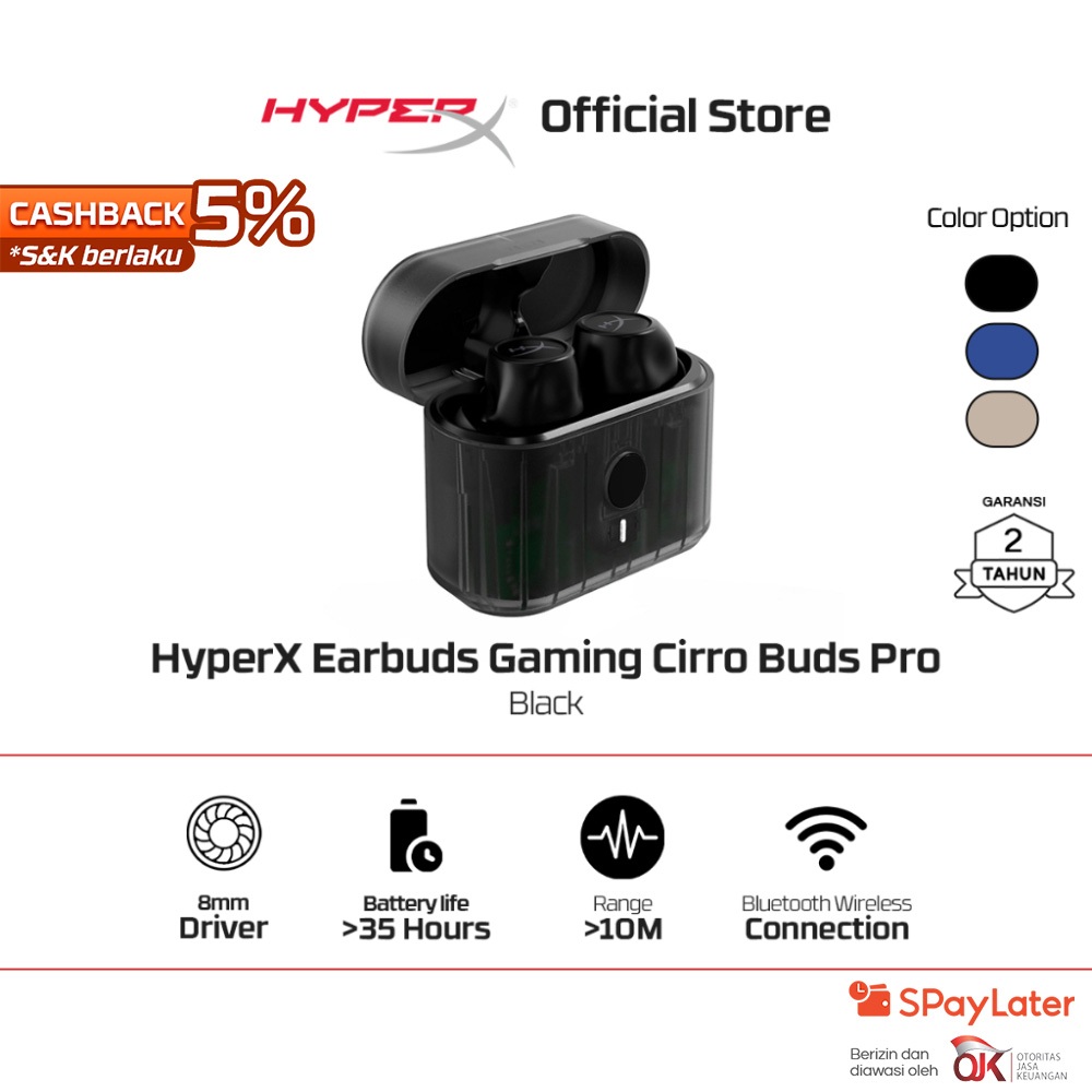 HyperX Earbuds Gaming Cirro Buds Pro - Black / Blue / Tan Wireless Noise Cancelling Ambient Sound Mo