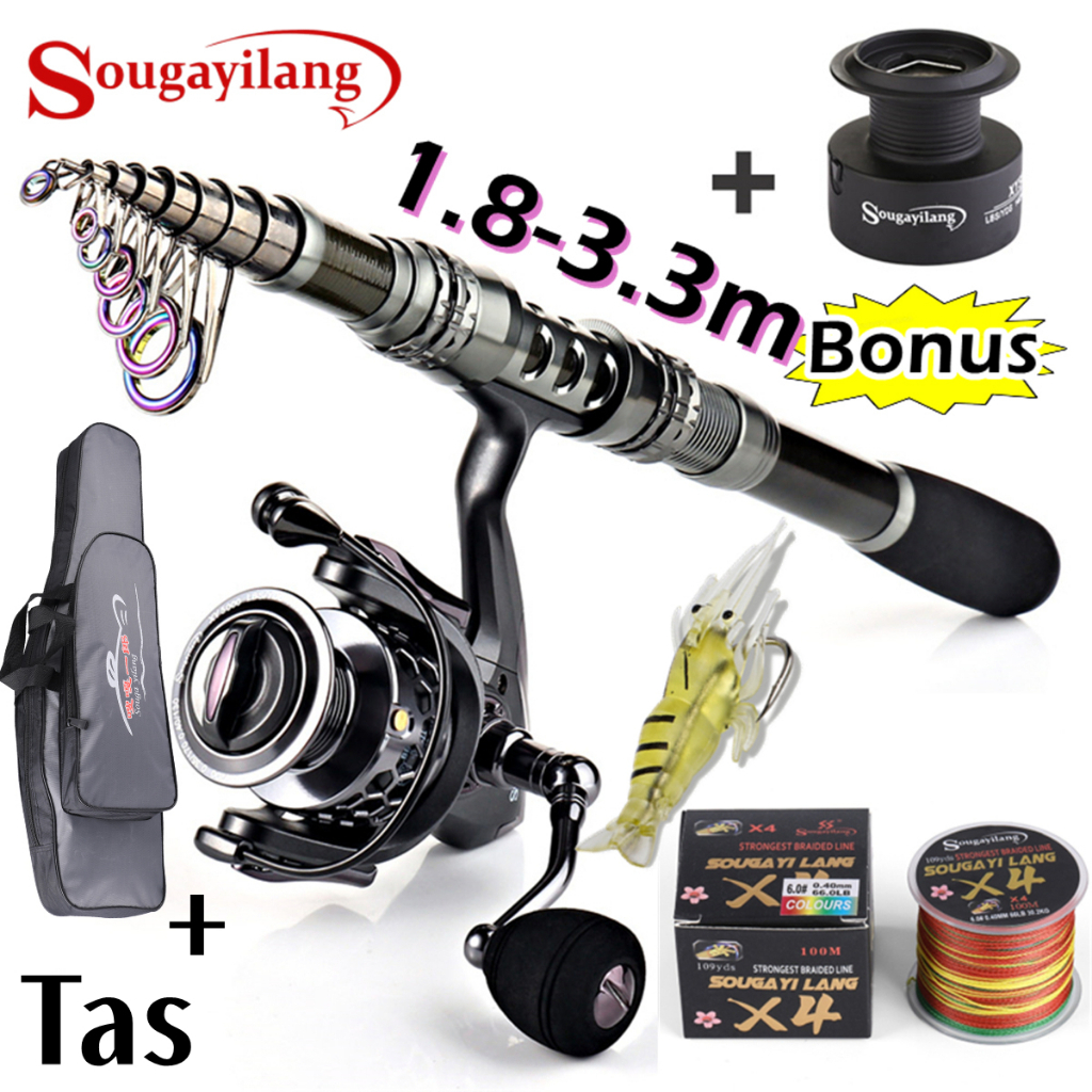 Sougayilang Joran Pancing Set 1.8-3.3M Carbon 1000-5000 Reel 5.5:1 Joran Set Lengkap Di Laut