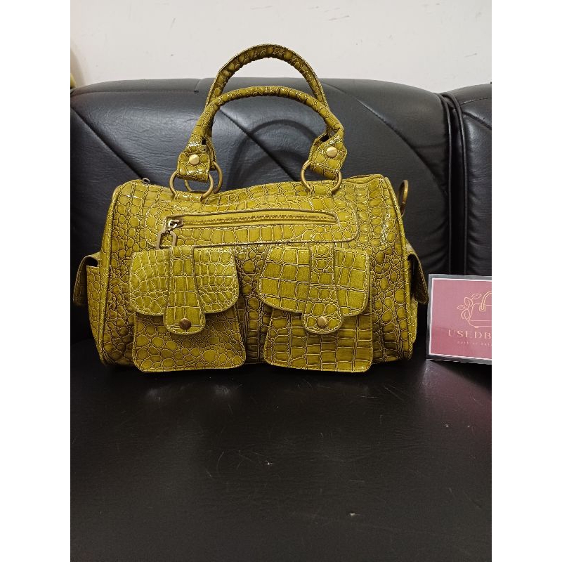 Tas Kulit Croco Glossy Hijau Derby