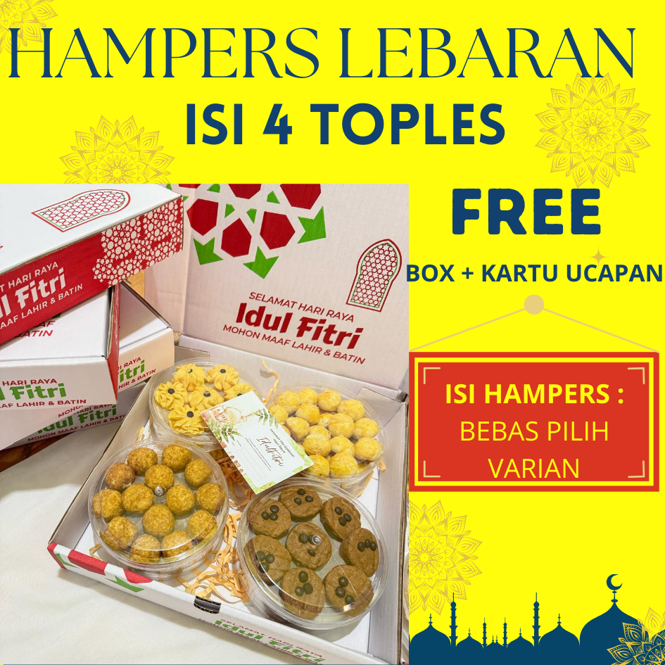 

(FRESH LANGSUNG KIRIM GOSEND INSTAN ) HAMPERS BEBAS PILIH ISI 4 KUE KERING 250 GRAM / HAMPERS LEBARAN 2025