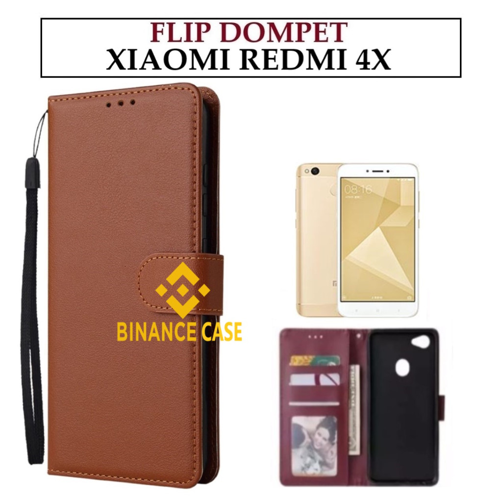 LEATHER FLIP CASE REDMI 4X CASE KULIT FLIP WALLET LEATHER KULIT PREMIUM SARUNG BUKA TUTUP KESING HP 