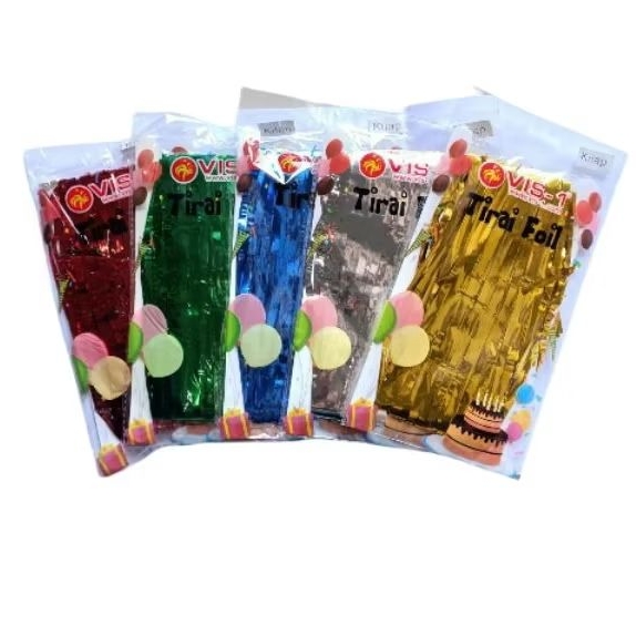 Tirai foil warna / tirai foil hitam / tirai rumbai / rumbai foil / backdrop dinding