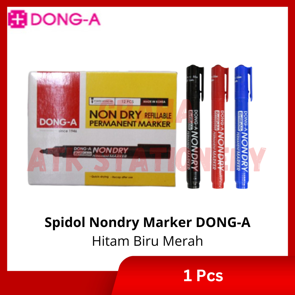 

[1 Pcs] Spidol Non Dry Permanent Marker DONG-A (Hitam, Biru, Merah)