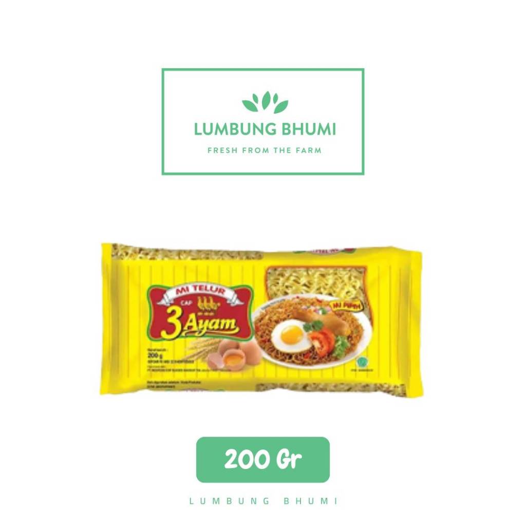 

3 AYAM Mi Telur Kuning Pipih 200 Gr 1 Pcs - Lumbung Bhumi