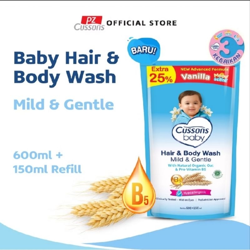 cusson baby hair and body wash mild and gentle 600 ml + 150 ml refill