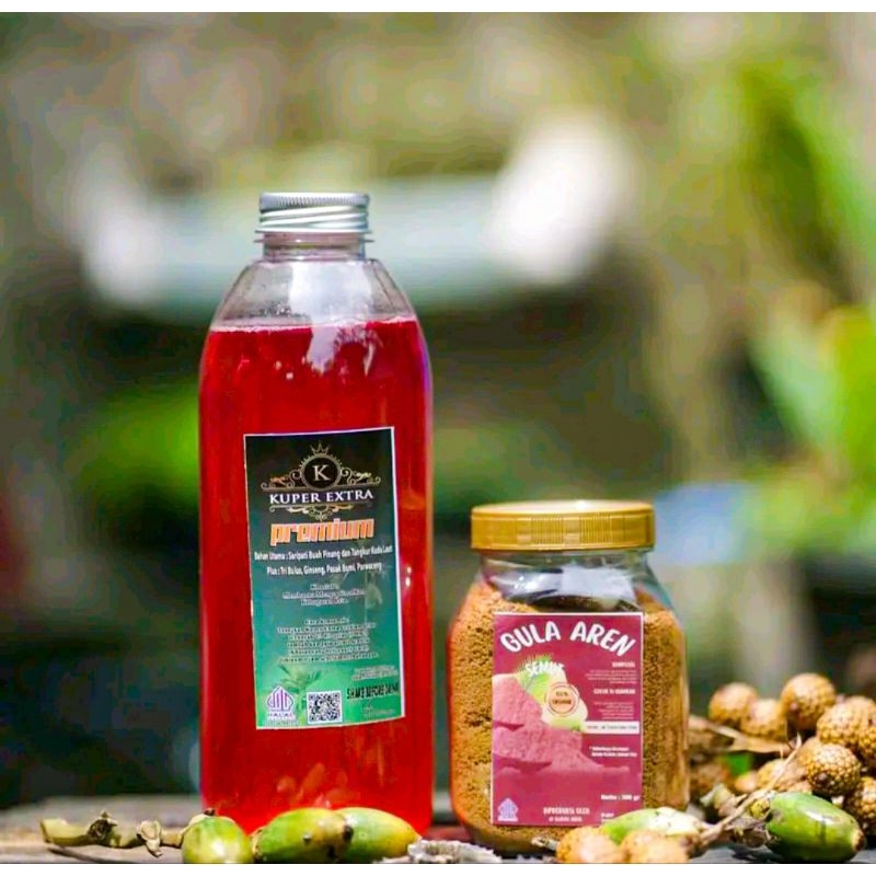 

HERBAL KUPER EXTRA PREMIUM pinang muda 1000 ml alami pria+ 1 toples gula aren semut Jamu