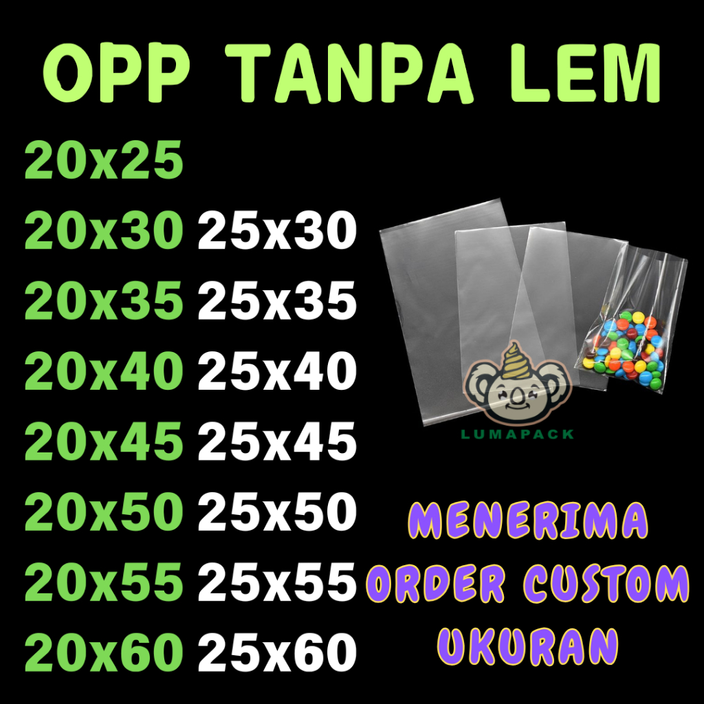 PLASTIK OPP TANPA LEM TEBAL - Ukuran 20x25 20x30 20x35 20x40 20x45 20x50 20x55 20x60 25x30 25x35 25x