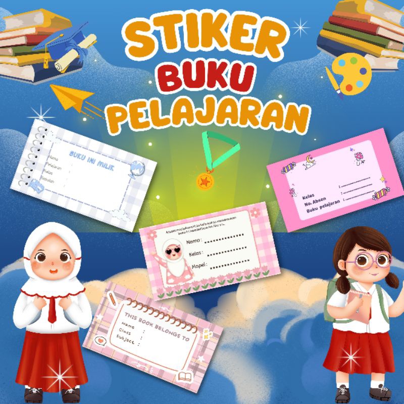 

NEW Stiker Label Buku Pelajaran/tema cewek/stiker glossy isi 20 pcs/ custom nama/1 nama