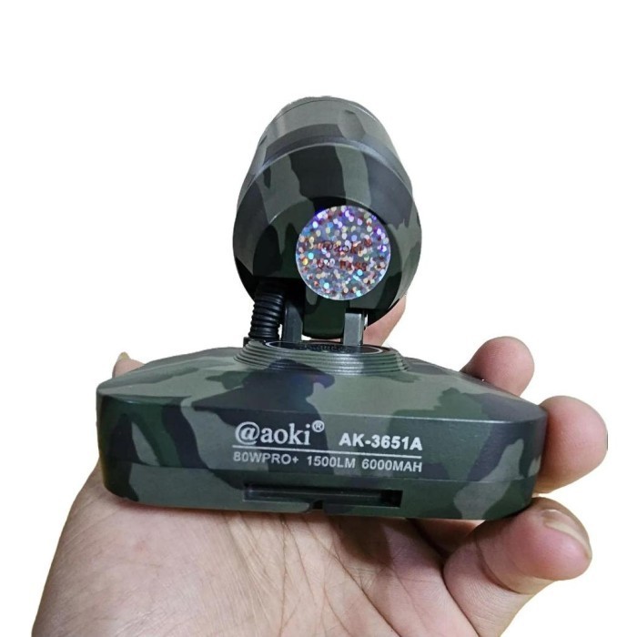 Senter Kepala LED Zoom Laser 80W Aoki AK3651A/AK3652K Army & AK3695A/ 3696K PRO Cahaya Putih &