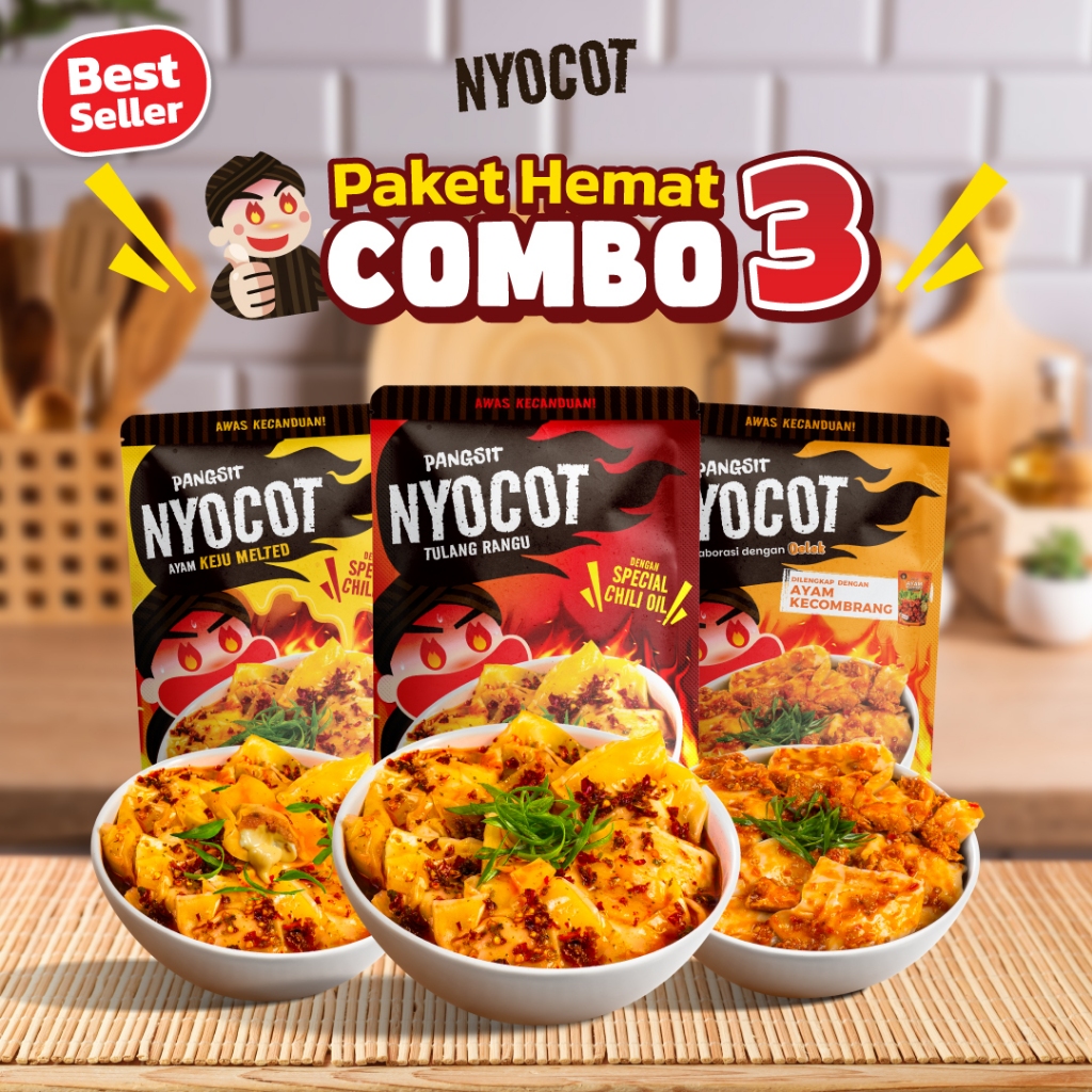 

[Dapat 3 Pcs] NYOCOT Paket Hemat Combo 3 Pangsit Tulang Rangu / Pangsit Ayam Keju Lumer Meleleh / Pamgsit Ayam Kecombrang / Renyah Gurih / Cocok untuk Ngemil / Cemilan Pangsit Chili Oil / Makanan Instant
