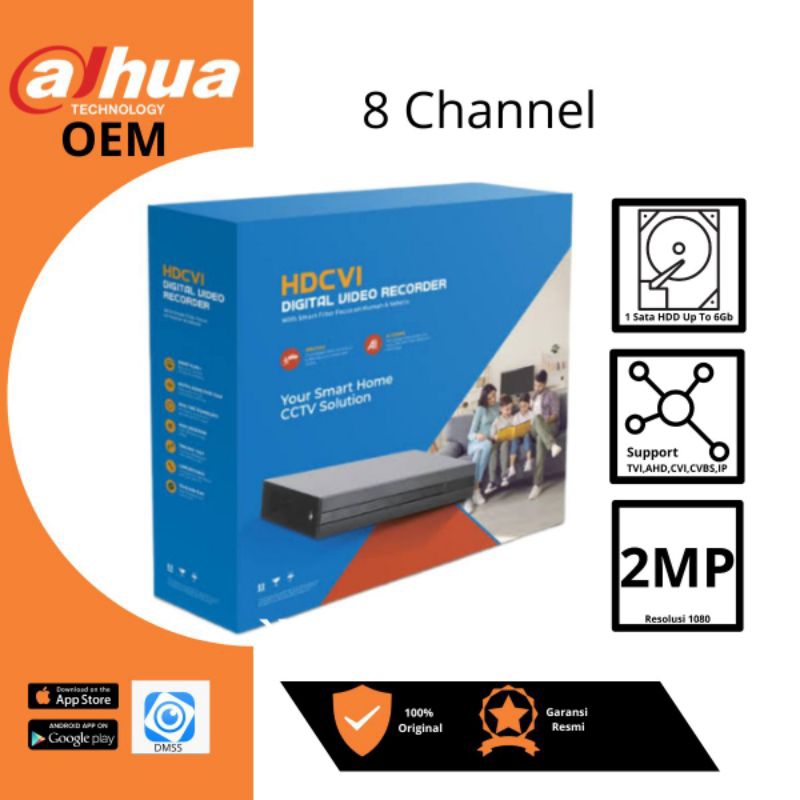 DVR 8CH Dahua OEM 2Mp XVR08-I OEM Up To 1080p Full HD XVR OEM Dahua 8Ch
