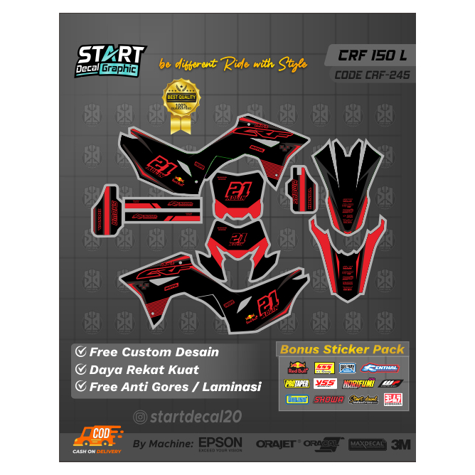 DECAL CRF 150 L  FULL BODY 2 PAPAN (PAPAN STANDART+PAPAN NOMOR CRF 150 L / 250) CODE 245
