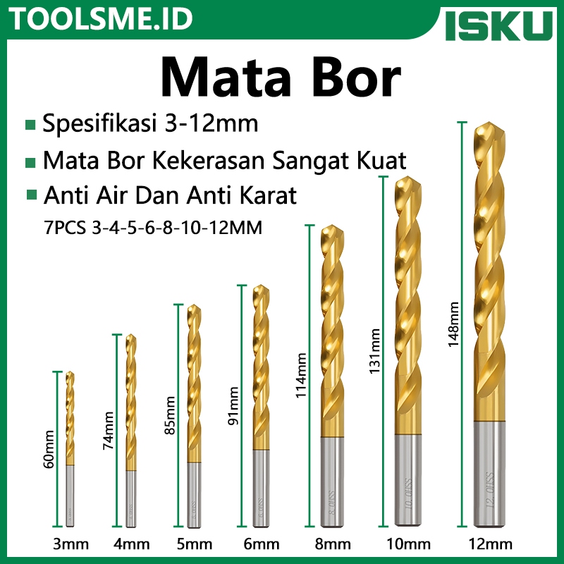ISKU Mata Bor Set HSS Mata Bor Besi Kayu Baja Beton Drill Bit HSS