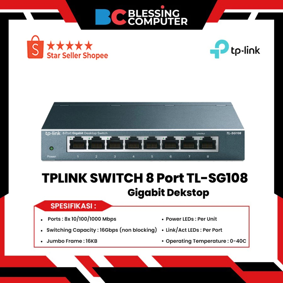 SWITCH 8 Port TPLINK TL-SG108 Gigabit Dekstop