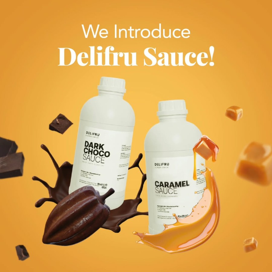 

Saos Delifru Caramel Sauce Dark Choco Sauce Topping Saos Caramel dan Saos Dark Coklat 1Kg