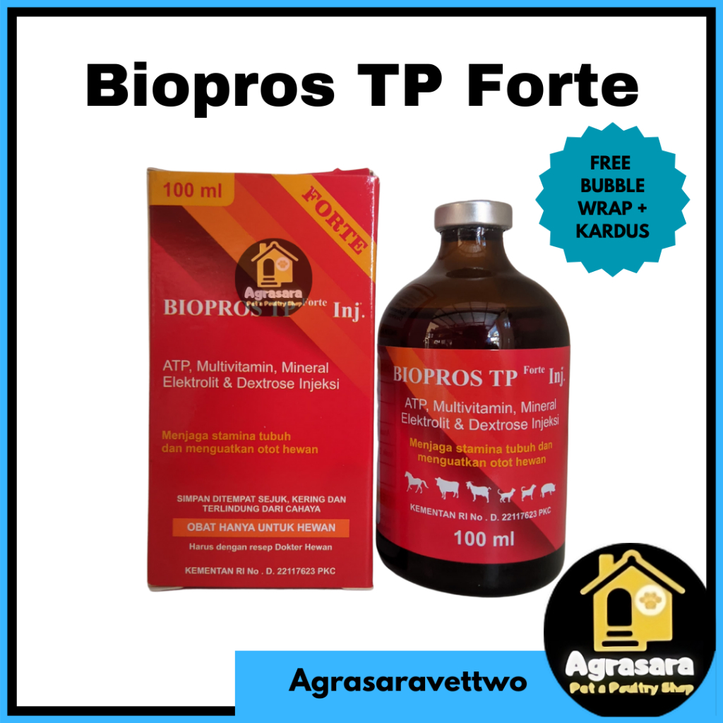 Biopros TP Forte Inj 100ml ATP Vitamin Mineral Penguat Otot Hewan Sapi Kambing Domba Kerbau seperti 