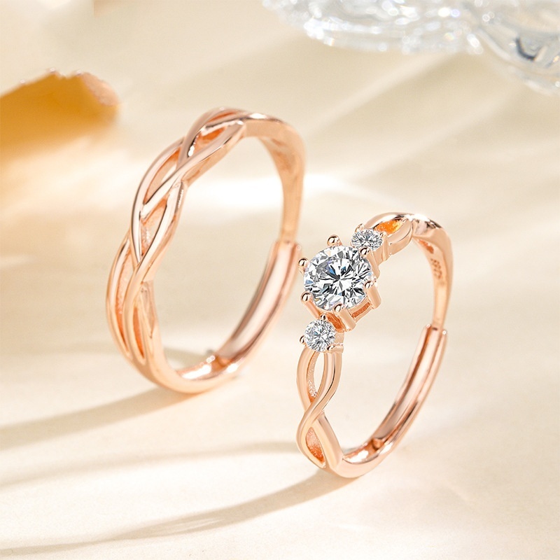 Cincin Couple Perak Pasangan Rosegold Emas Muda Cincin Wedding Nikah Kawin Anti Karat Anti Luntur Ci