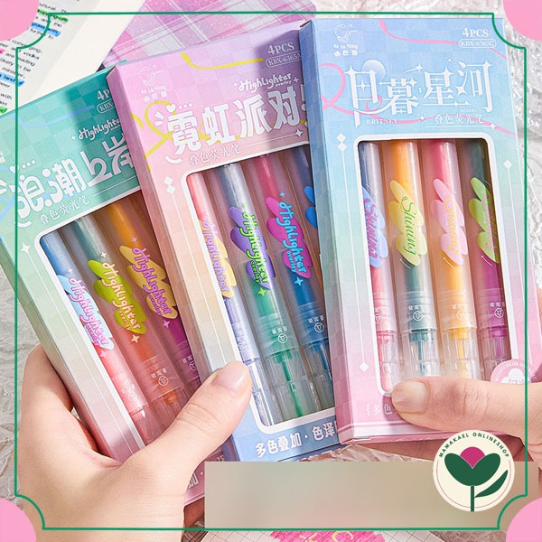 

1 set isi 4 pcs dual tip overlay highlighter lucu penanda bacaan dua macam ujung tip MK1943