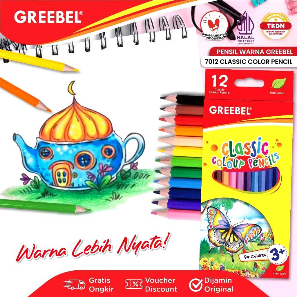 

PENSIL WARNA GREEBEL PANJANG ISI 12 - 12 Classic Color Pencils 7012