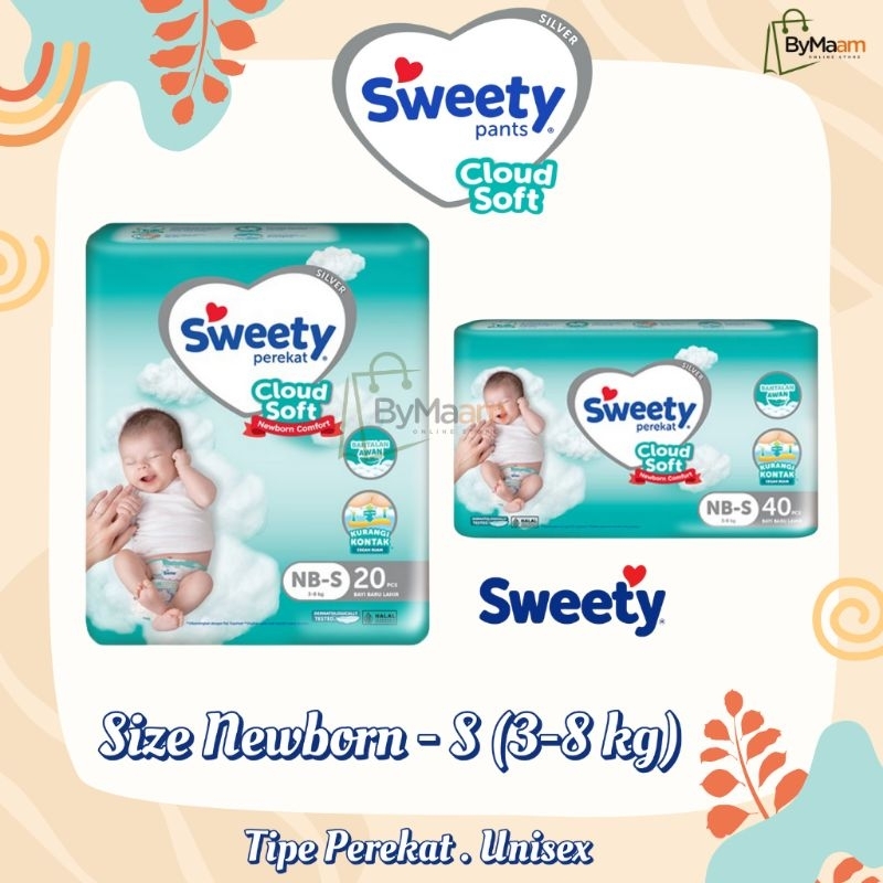 Diapers SWEETY CLOUD SOFT SILVER PANTS Tipe Perekat Unisex Size Newborn-S | NB-S20 NB-S40 Pampers Ba