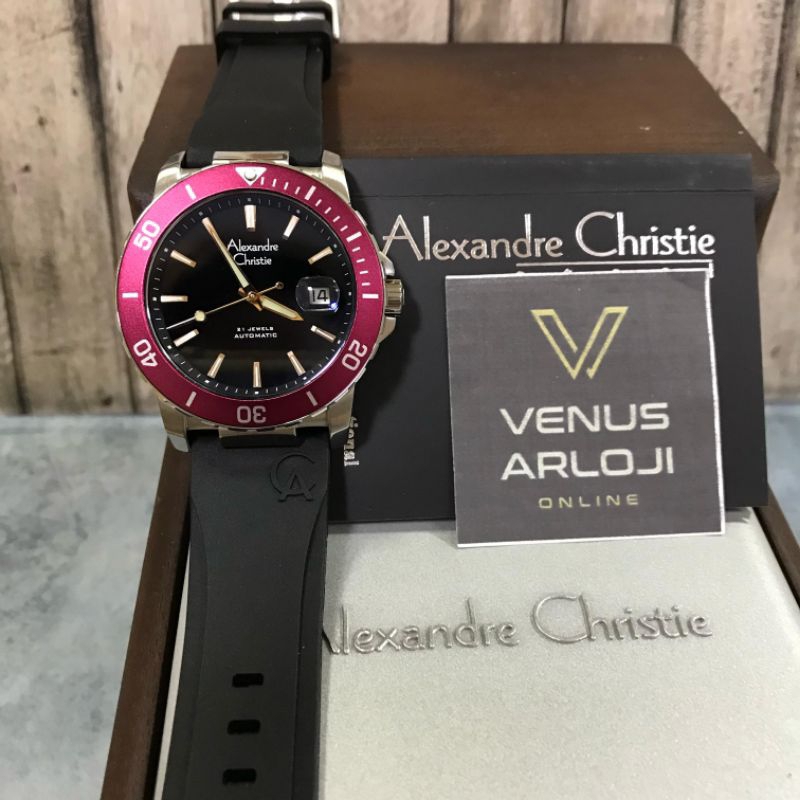 Jam Alexandre Christie AC 6141 MA RSS Pria Silver Karet Hitam Bulat Automatic