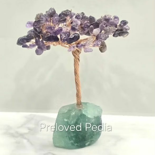 Pohon Kristal Healing Amethyst dengan base Fluorite